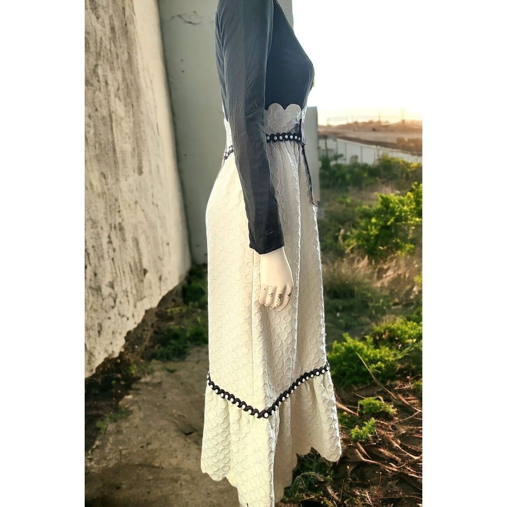 Vintage Kiki Hart 60's Maxi Dress Textured With Braid Trim And Brown Top With... - Picture 7 of 16
